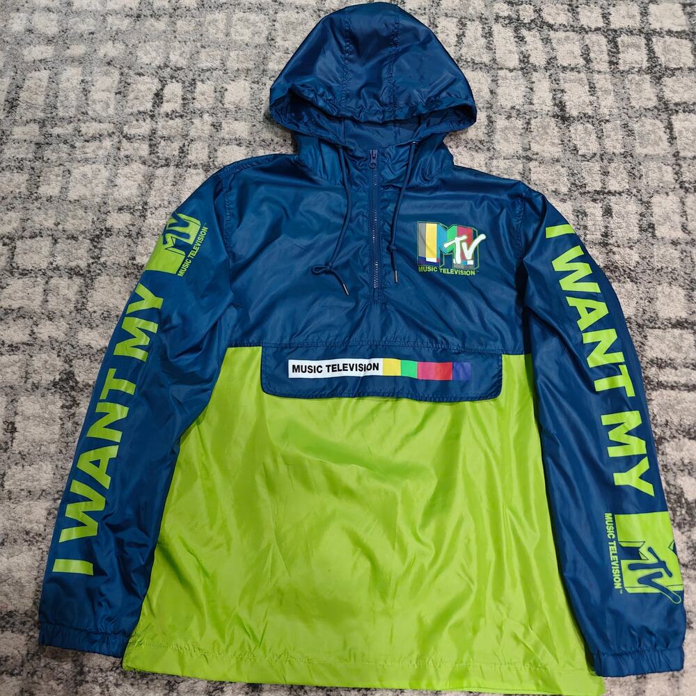Vintage MTV I Want My MTV Colorblock Windbreaker Jacket Pullover Mens Medium